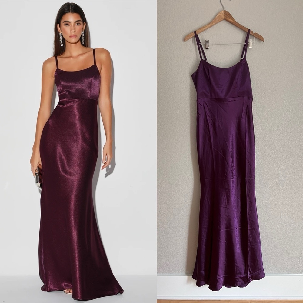 Lulus Make You Shine Dark Purple Satin Mermaid Maxi Dress
